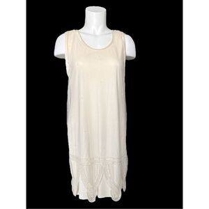 Women’s White Beaded Lace Overlay Handmade Tank Dress Size Small‎